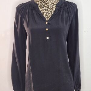Lilly Pulitzer Black Long-Sleeve Henley Tunic with Gold Buttons
